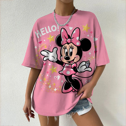 Camiseta de verano de manga corta para mujer, con estampado de cuello redondo
