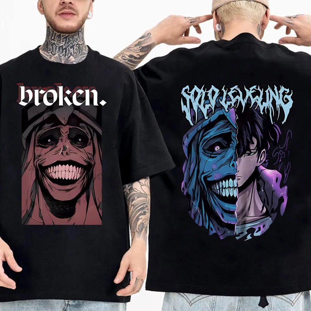 Camiseta de anime japonés Solo Leveling para hombre, camisetas gráficas de dibujos animados de Sung Jinwoo, camiseta Harajuku de manga corta de algodón de alta calidad