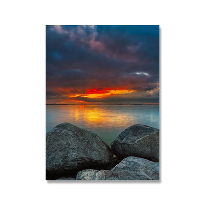 Pintura en lienzo para pared, arte nórdico, puesta de sol, arena, mar, playa, ondas, océano, Palma, póster, imagen Modular de paisaje marino para decoración para sala de estar