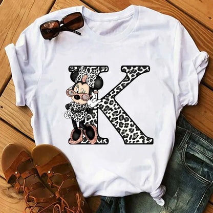 Camisetas con estampado de 26 letras para mujer, camisetas Disney 2024, camisetas casuales de verano de manga corta, camisetas gráficas para mujer, ropa para mujer