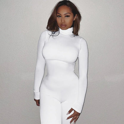 Winter Warm Women Jumpsuit Autumn New Fashion Turtleneck Long Sleeve High Waist Pants Elegant Office Lady Bodycon Romper