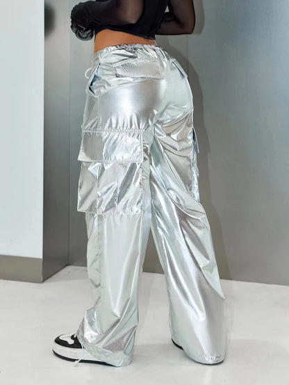 Pantalon para mujer de pierna ancha suelta Cargo Pantalones de paracaídas Trajes de festival