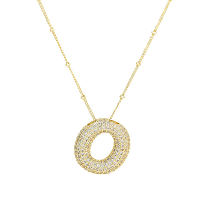 Collar con inicial de globo de circonita cúbica, colgante con letra burbuja del alfabeto AZ, chapado en oro y latón, para mujer, joyería de moda