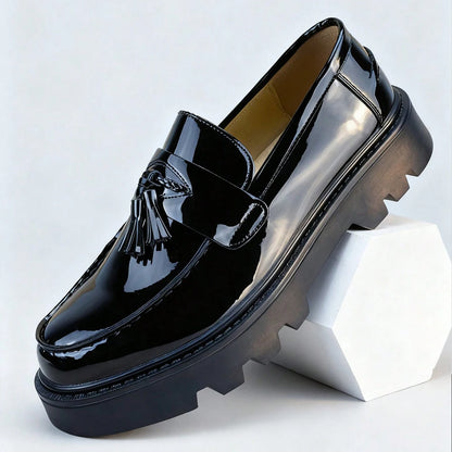 zapatos de vestir de negocios sin cordones para caballero, zapatos negros formales con hebilla brillante para fiesta