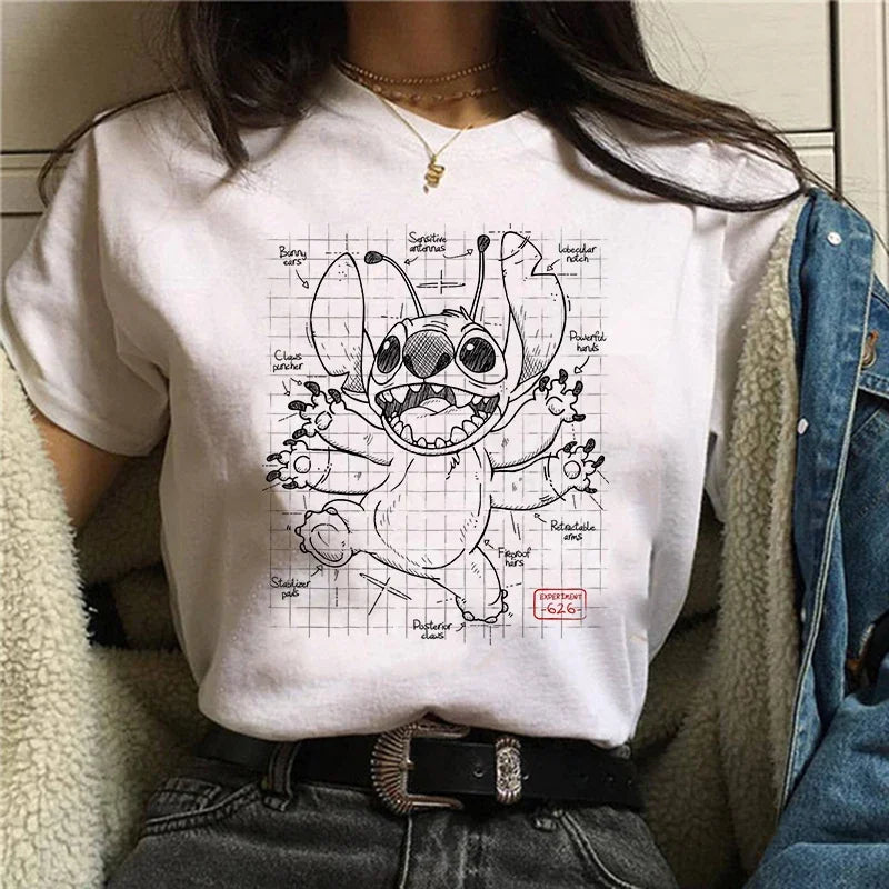 Camiseta divertida de dibujos animados de Stitch de Disney de los años 90 para mujer, camiseta de Lilo y Stitch, camiseta gráfica, ropa de calle, camisetas, ropa femenina