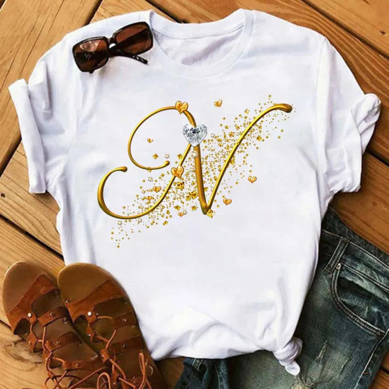 Camiseta de combinación de letras con nombre personalizado para mujer
