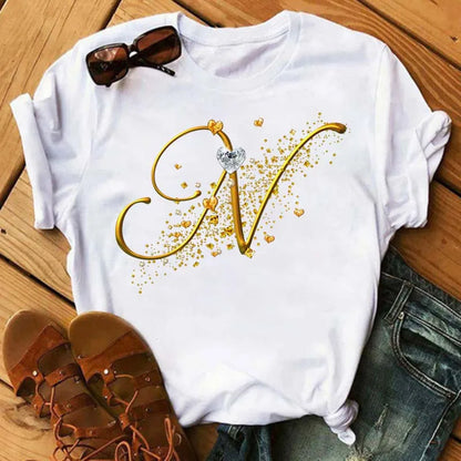 Camiseta de combinación de letras con nombre personalizado para mujer
