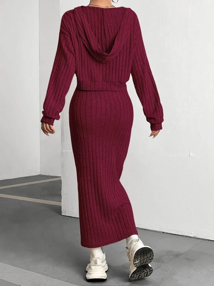 Conjunto de 2 uds. De vestido rojo holgado de punto para mujer