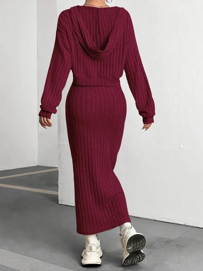 Conjunto de 2 uds. De vestido rojo holgado de punto para mujer