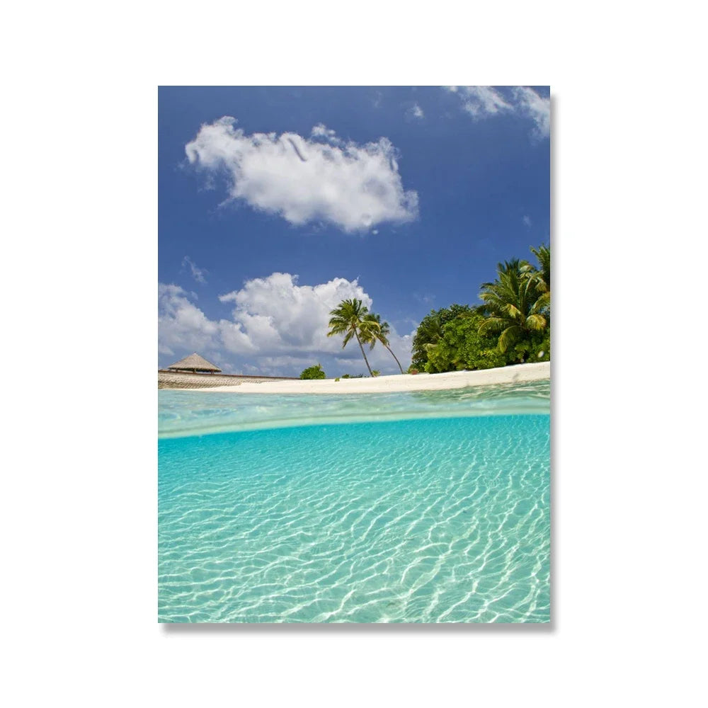 Pintura en lienzo para pared, arte nórdico, puesta de sol, arena, mar, playa, ondas, océano, Palma, póster, imagen Modular de paisaje marino para decoración para sala de estar