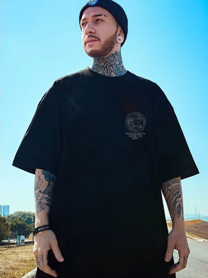camiseta informal de verano de manga corta para hombre, moda holgada, estampado grande camiseta de algodónn de media maga