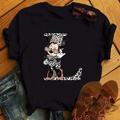 Camisetas con estampado de 26 letras para mujer, camisetas Disney 2024, camisetas casuales de verano de manga corta, camisetas gráficas para mujer, ropa para mujer