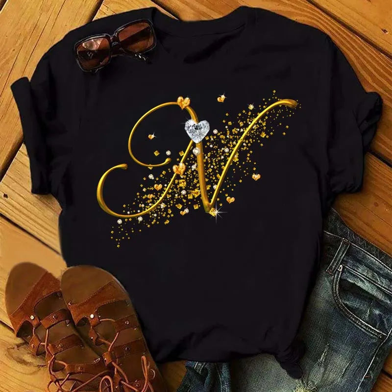Camiseta de combinación de letras con nombre personalizado para mujer