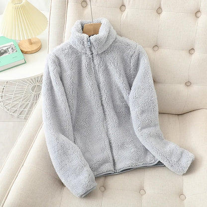 Abrigo de lana para mujer, chaqueta gruesa cálida de invierno, ropa de dos caras, abrigos de lana Coral de terciopelo de doble cara, chaquetas de lana Polar