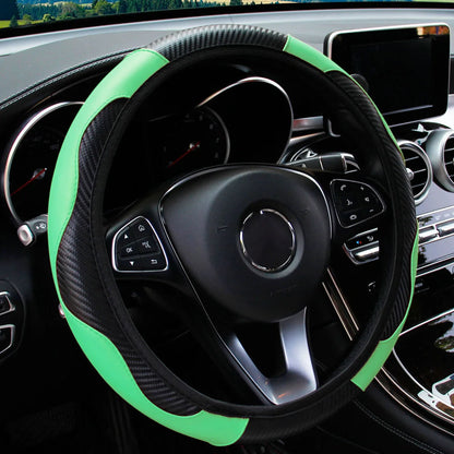 Funda para volante de coche de cuero de fibra de carbono PU sin anillo interior, apta para accesorios de automoción de 14,5 a 15 pulgadas