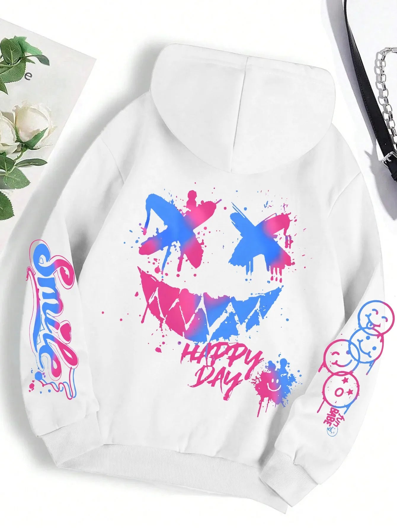 sudadera unisex con capucha transpirable y cómoda con estampado de cara sonriente personalizada de otoño para hombre, sudadera con capucha de moda urbana para exteriores