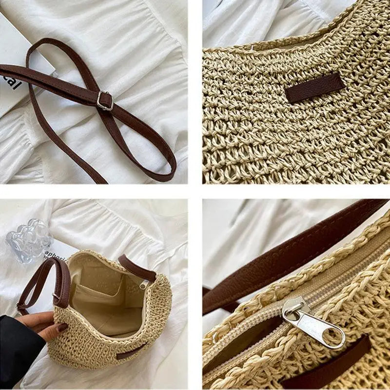 Bolso cruzado de paja para mujer, bolsa de hombro tejida, a la moda, para playa, vacaciones, compras, Verano