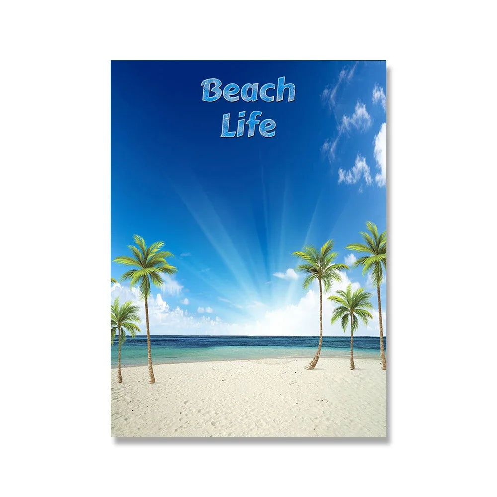 Pintura en lienzo para pared, arte nórdico, puesta de sol, arena, mar, playa, ondas, océano, Palma, póster, imagen Modular de paisaje marino para decoración para sala de estar