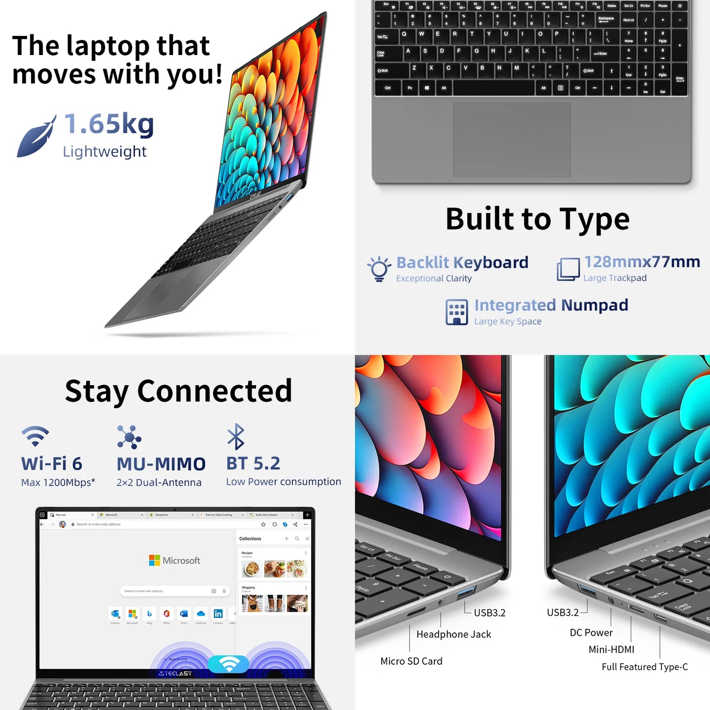 Portátil TECLAST F16Pro de 15,6 pulgadas, 16 GB de RAM, 512 GB de SSD, CPU Intel N95, pantalla IPS FHD 1080P, WiFi 6, BT 5.0, USB 3.2, teclado retroiluminado, 38000 mWh