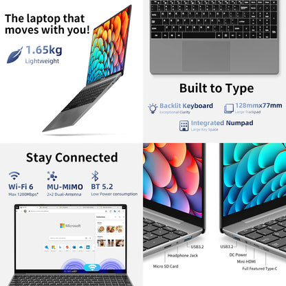Portátil TECLAST F16Pro de 15,6 pulgadas, 16 GB de RAM, 512 GB de SSD, CPU Intel N95, pantalla IPS FHD 1080P, WiFi 6, BT 5.0, USB 3.2, teclado retroiluminado, 38000 mWh