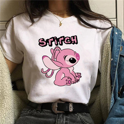 Camiseta divertida de dibujos animados de Stitch de Disney de los años 90 para mujer, camiseta de Lilo y Stitch, camiseta gráfica, ropa de calle, camisetas, ropa femenina