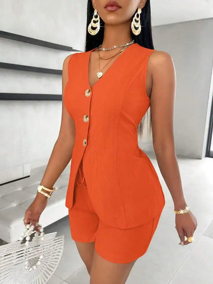 Conjunto de chaleco y pantalones cortos de Color sólido para mujer