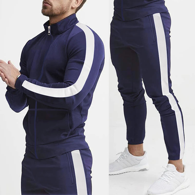 Conjunto deportivo de 2 piezas para hombre, ropa informal de cuello alto, a la moda, para primavera y otoño