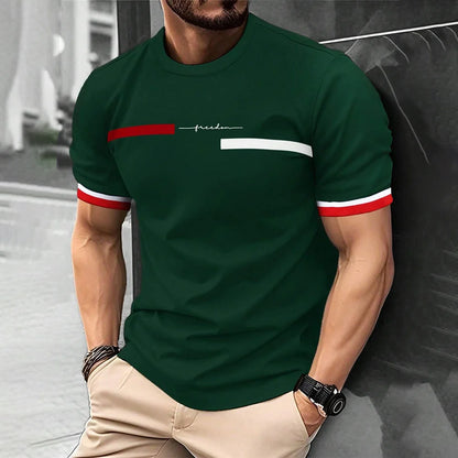 Camiseta de moda de verano con estampado de letras y rayas 3D para hombre, estilo hip hop, estilo Harajuku, informal, de cuello redondo, de gran tamaño