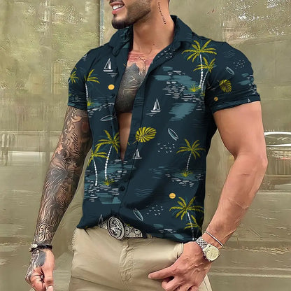 Chemises cocotiers pour hommes, chemises imprimées en 3D pour hommes, chemises de plage à manches courtes, chemisier tendance pour hommes, chemise 