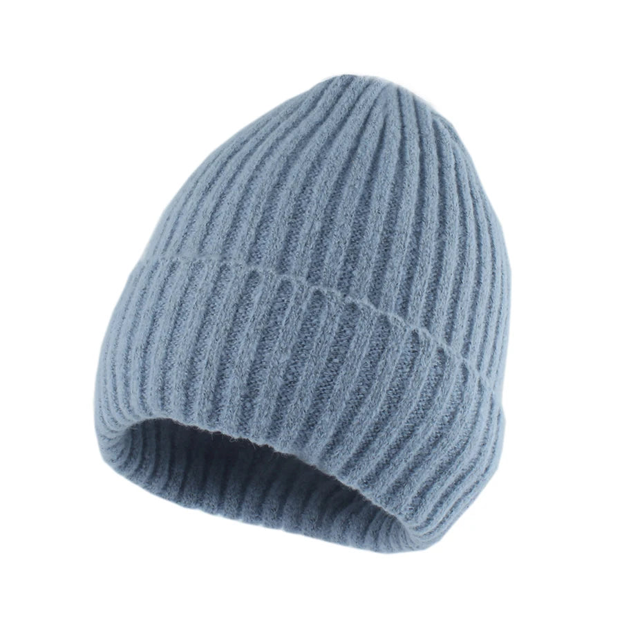Gorro con puños de invierno para mujer, gorros elásticos de punto suaves y cálidos Unisex, gorro de esquí para exteriores, ropa de calle de moda