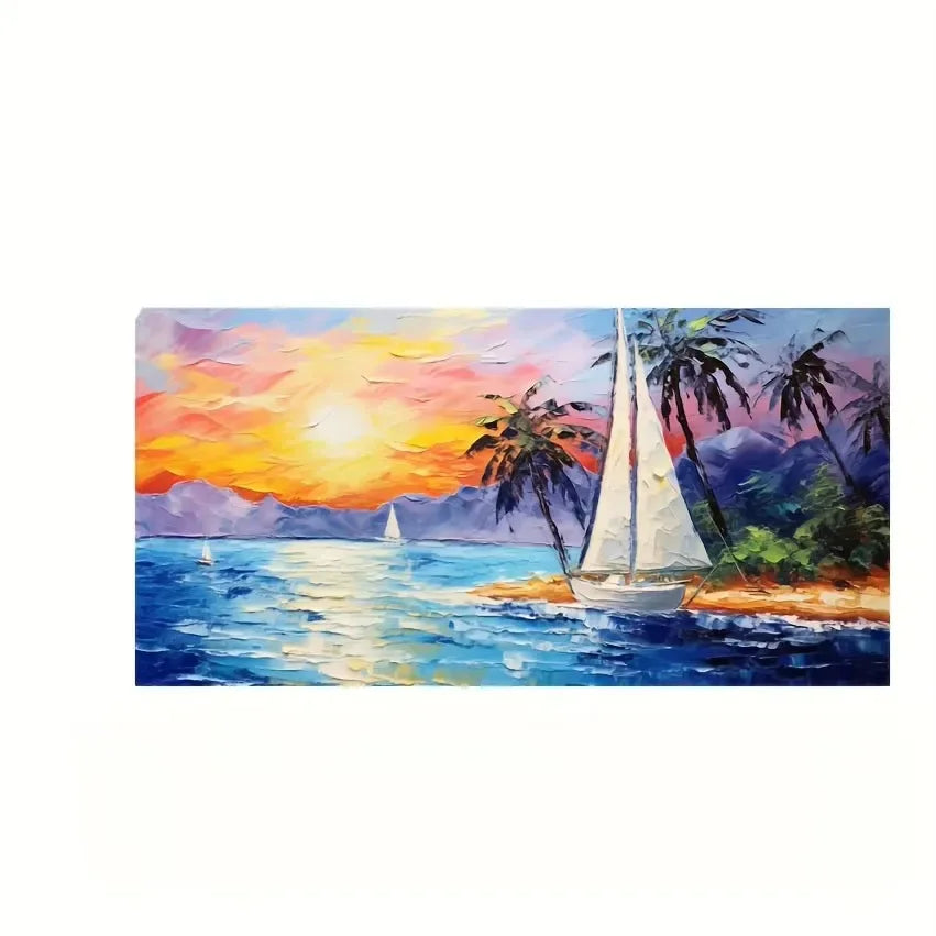 Pósteres artísticos de pared de puesta de sol de playa, pintura en lienzo de paisaje grande, impresión, imagen de decoración de pared nórdica para decoración del hogar sin marco