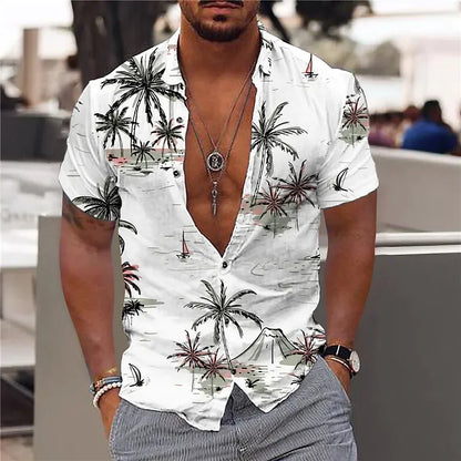 Chemises cocotiers pour hommes, chemises imprimées en 3D pour hommes, chemises de plage à manches courtes, chemisier tendance pour hommes, chemise 