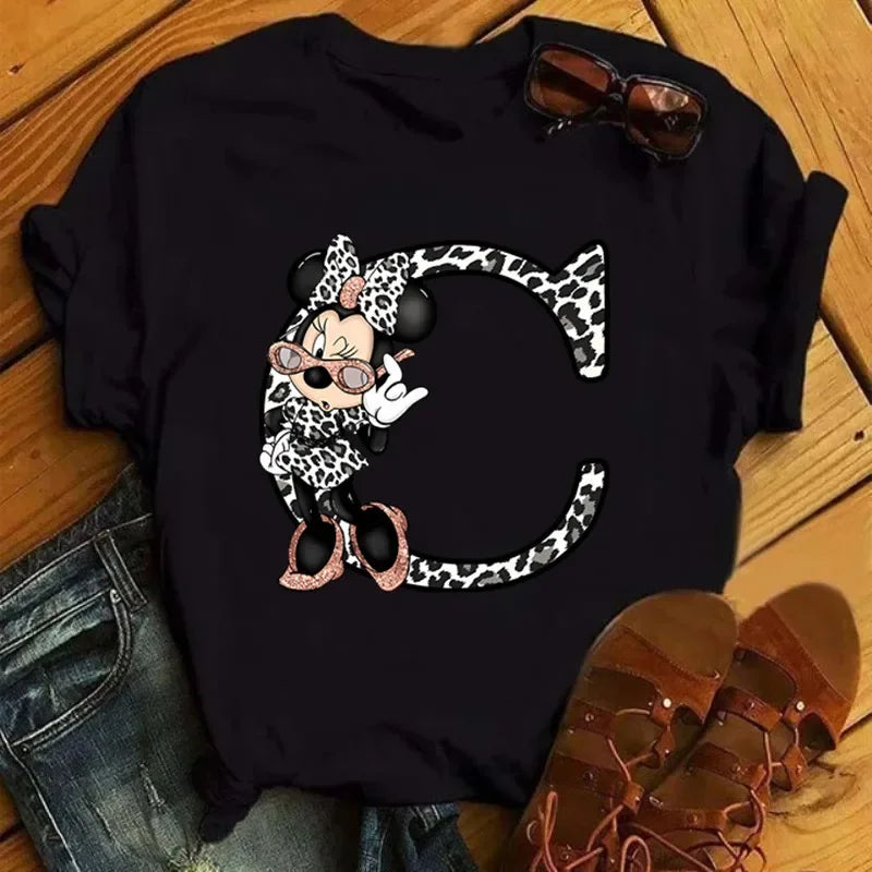 Camisetas con estampado de 26 letras para mujer, camisetas Disney 2024, camisetas casuales de verano de manga corta, camisetas gráficas para mujer, ropa para mujer