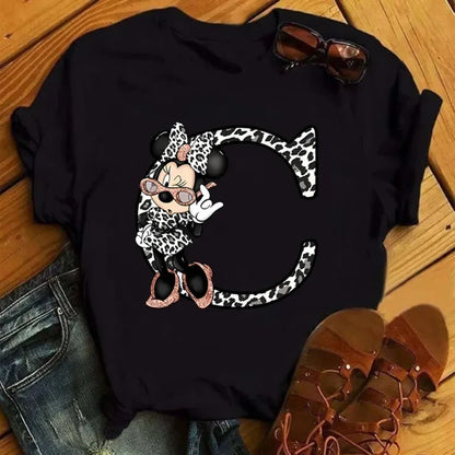 Camisetas con estampado de 26 letras para mujer, camisetas Disney 2024, camisetas casuales de verano de manga corta, camisetas gráficas para mujer, ropa para mujer