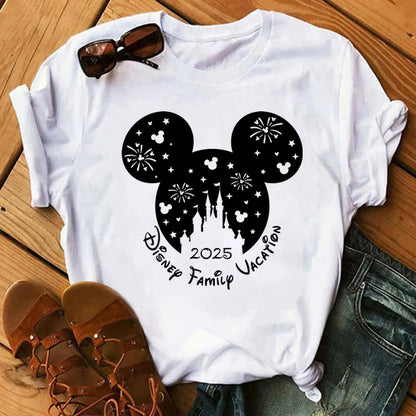 Camiseta de verano nueva de Disney Mickey y Minnie 2025 con estampado boni mujer, camiseta de manga corta, top informal holgadto Y2k para mujer