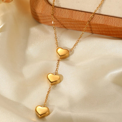 Collar de acero inoxidable con colgante de corazón de melocotón y flecos pequeños para mujer, joyería para San Valentín, regalo de aniversario.