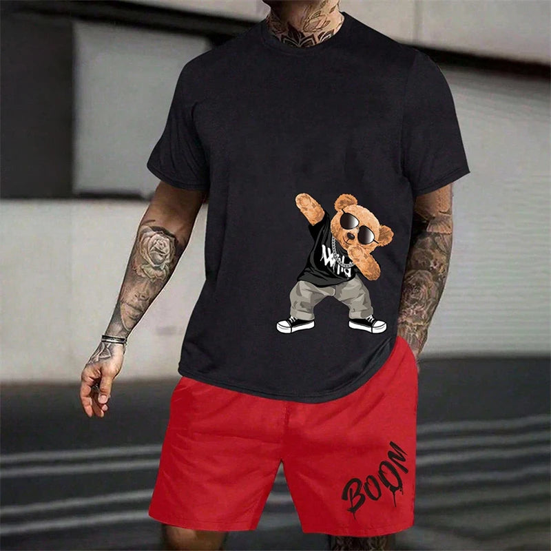 conjunto holgado de verano para uso diario en pareja, pantalones cortos de manga corta para exteriores y calle, traje de verano de dos piezas para hombre