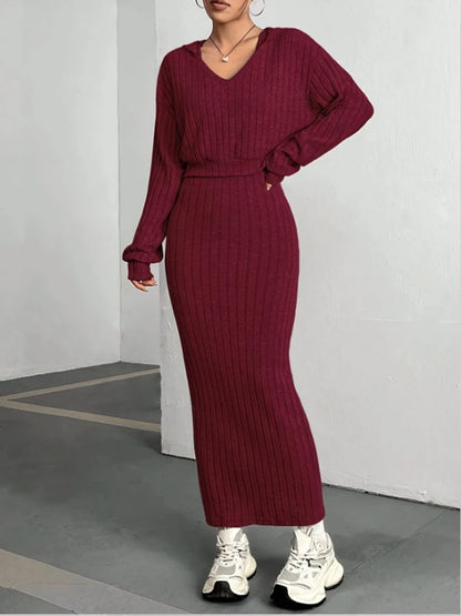 Conjunto de 2 uds. De vestido rojo holgado de punto para mujer