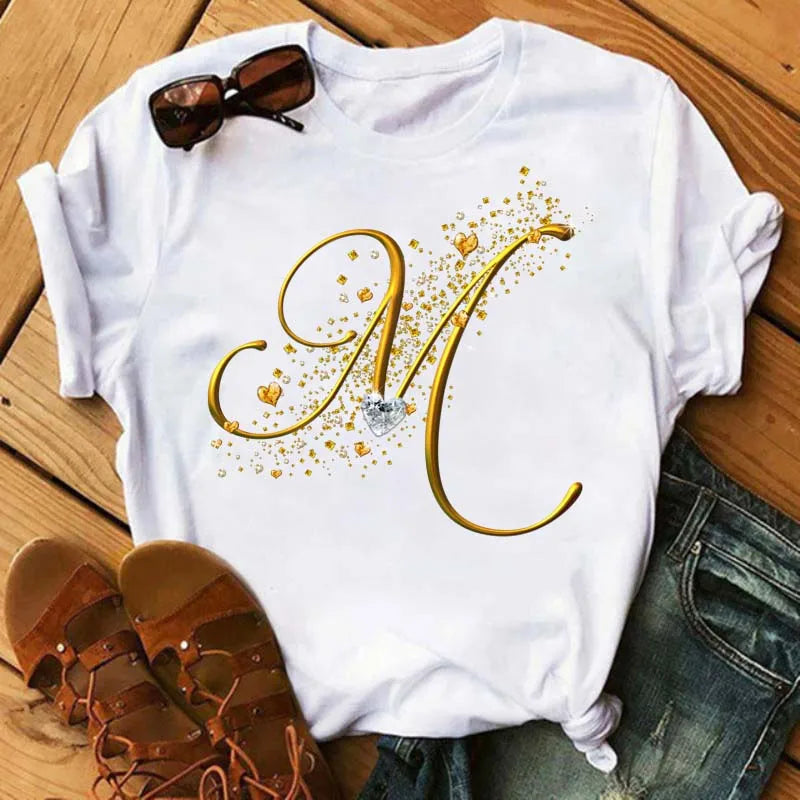 Camiseta de combinación de letras con nombre personalizado para mujer
