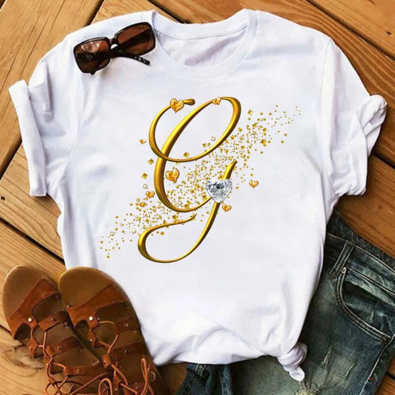 Camiseta de combinación de letras con nombre personalizado para mujer