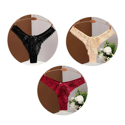 3 piezas,Tanga Sexy con espalda en T para mujer, bragas de encaje a media cintura