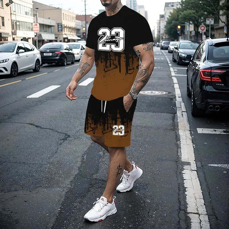 Conjunto de camiseta con estampado para hombre, pantalones cortos con estampado creativo