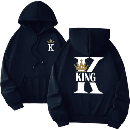 sudaderas con capucha para hombre y mujer, sudaderas con estampado de King Queen, ropa informal versátil para parejas, jersey diario para Otoño e Invierno