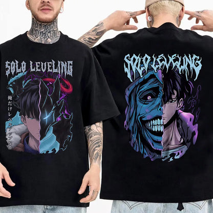 Camiseta de anime japonés Solo Leveling para hombre, camisetas gráficas de dibujos animados de Sung Jinwoo, camiseta Harajuku de manga corta de algodón de alta calidad