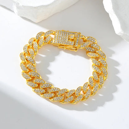Ensemble collier et bracelet en chaîne cubaine épaisse plaquée or 18 carats de style punk pour hommes et femmes 