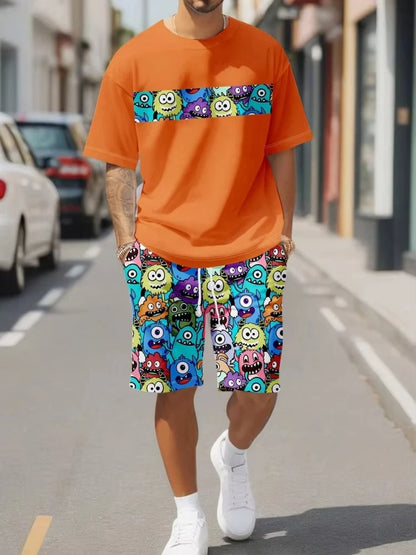 Traje informal de verano con estampado de dibujos animados para hombre
