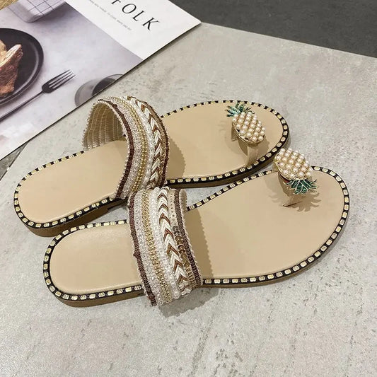 European and American summer women's slippers, fashionable pineapple flower flip-flops