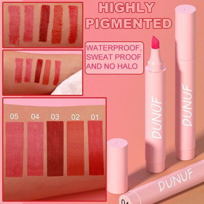 Long-lasting lipstick, waterproof velvet lip liner, matte lipsticks, sexy red lip contour pencil 2 in 1, 5 colors