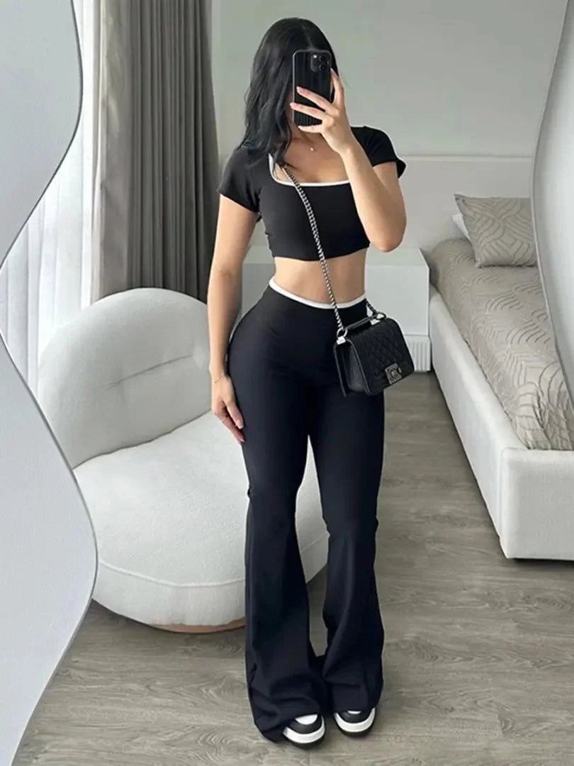 Nuevo conjunto estilo deportivo informal de Color puro, pantalones ajustados de manga corta