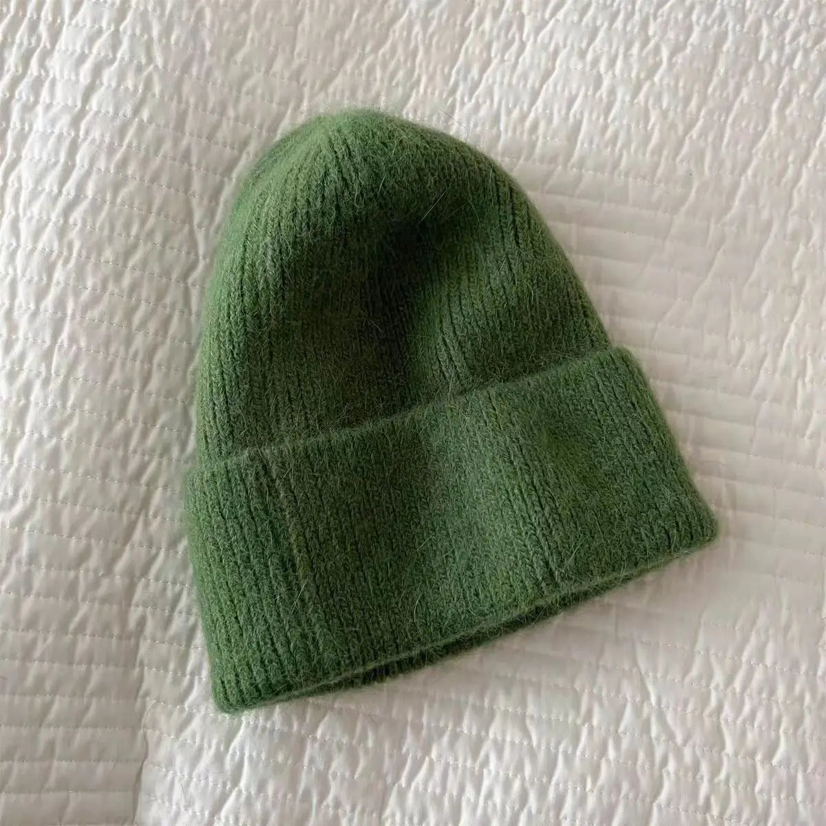 Gorro de punto de Angora para mujer, gorros de punto esponjosos de piel de conejo, gorro de lujo de Corea para mujer